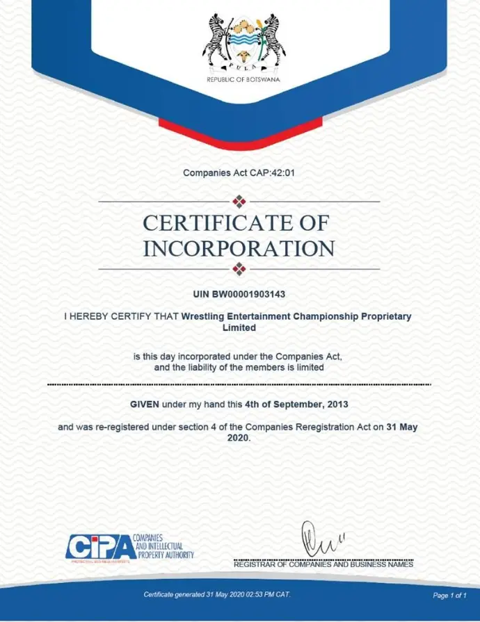 Certificate of incorporation